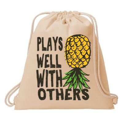 Swinger Couples Plays Well With Others Upside Down Pineapple Great Gift Drawstring Bag