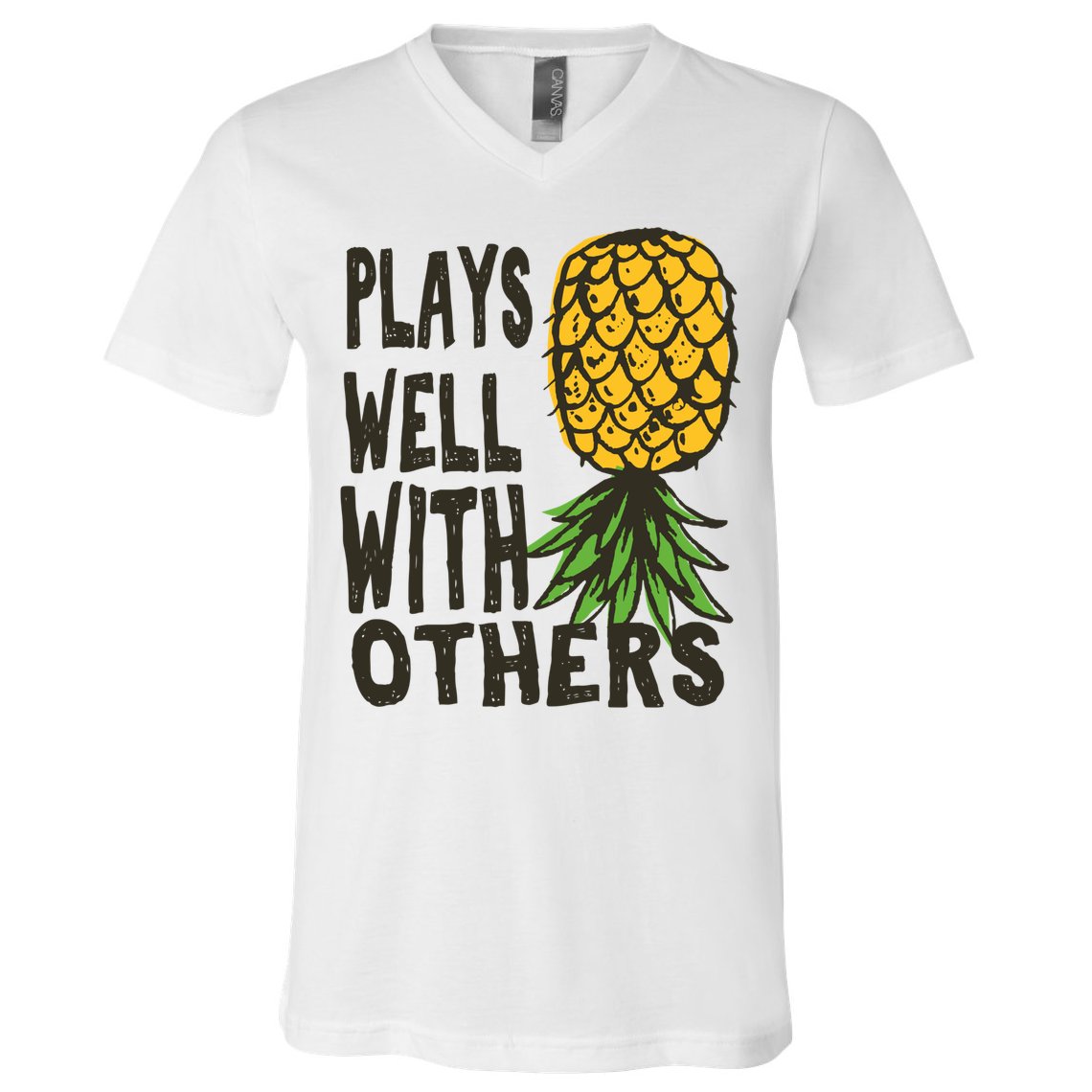 Swinger Couples Plays Well With Others Upside Down Pineapple Great Gift V-Neck T-Shirt