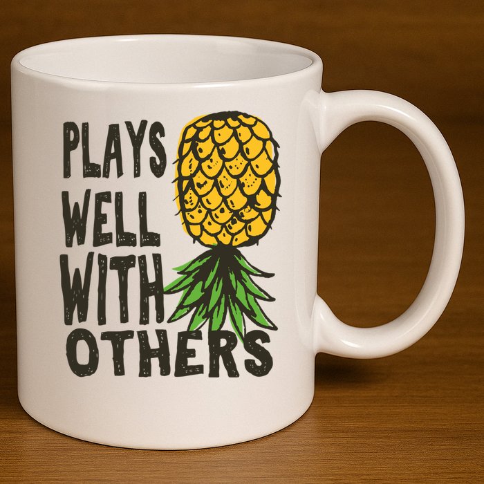 Swinger Couples Plays Well With Others Upside Down Pineapple Great Gift 11oz C Handle Ceramic Mug