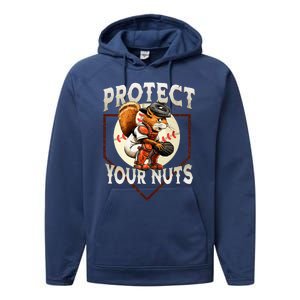 Squirrel Catcher Protect Your Nuts Baseball Performance Fleece Hoodie