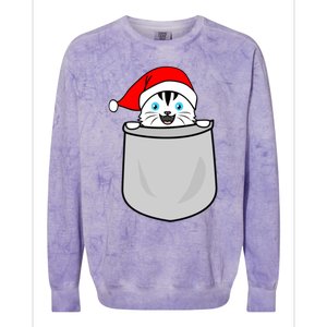 Santa Cat Pocket Funny Cute Cat Mom Dad Christmas Gift Colorblast Crewneck Sweatshirt