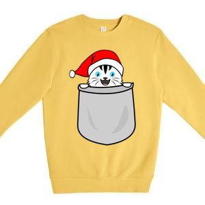 Santa Cat Pocket Funny Cute Cat Mom Dad Christmas Gift Premium Crewneck Sweatshirt