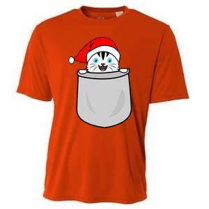 Santa Cat Pocket Funny Cute Cat Mom Dad Christmas Gift Cooling Performance Crew T-Shirt