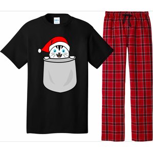 Santa Cat Pocket Funny Cute Cat Mom Dad Christmas Gift Pajama Set