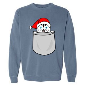 Santa Cat Pocket Funny Cute Cat Mom Dad Christmas Gift Garment-Dyed Sweatshirt