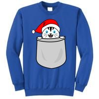 Santa Cat Pocket Funny Cute Cat Mom Dad Christmas Gift Sweatshirt