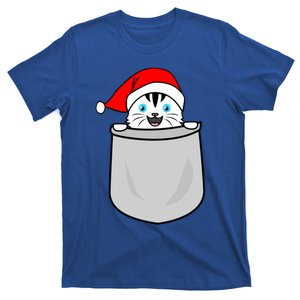 Santa Cat Pocket Funny Cute Cat Mom Dad Christmas Gift T-Shirt