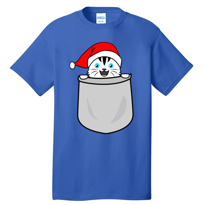 Santa Cat Pocket Funny Cute Cat Mom Dad Christmas Gift Tall T-Shirt