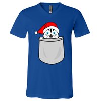 Santa Cat Pocket Funny Cute Cat Mom Dad Christmas Gift V-Neck T-Shirt