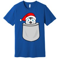 Santa Cat Pocket Funny Cute Cat Mom Dad Christmas Gift Premium T-Shirt