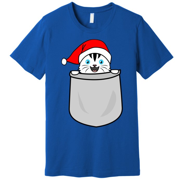 Santa Cat Pocket Funny Cute Cat Mom Dad Christmas Gift Premium T-Shirt