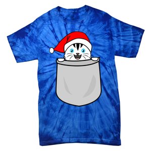 Santa Cat Pocket Funny Cute Cat Mom Dad Christmas Gift Tie-Dye T-Shirt