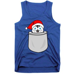 Santa Cat Pocket Funny Cute Cat Mom Dad Christmas Gift Tank Top