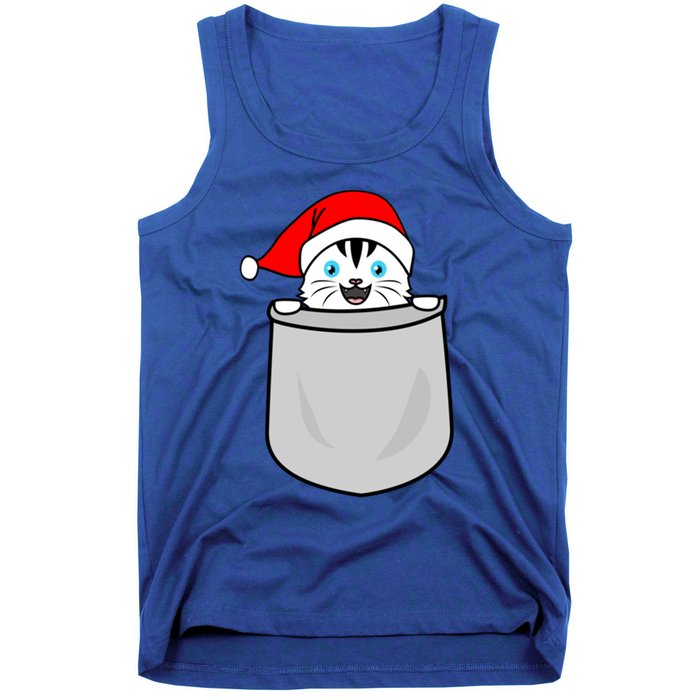 Santa Cat Pocket Funny Cute Cat Mom Dad Christmas Gift Tank Top