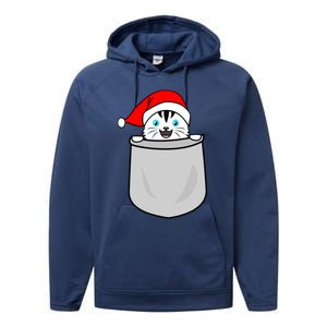 Santa Cat Pocket Funny Cute Cat Mom Dad Christmas Gift Performance Fleece Hoodie