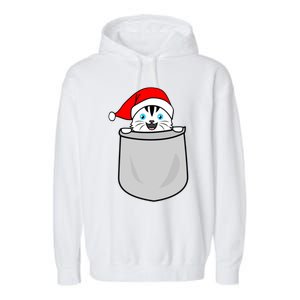 Santa Cat Pocket Funny Cute Cat Mom Dad Christmas Gift Garment-Dyed Fleece Hoodie