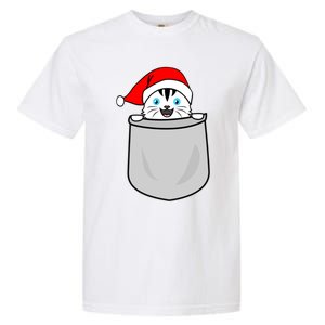 Santa Cat Pocket Funny Cute Cat Mom Dad Christmas Gift Garment-Dyed Heavyweight T-Shirt