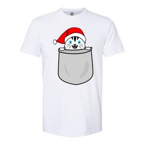 Santa Cat Pocket Funny Cute Cat Mom Dad Christmas Gift Softstyle CVC T-Shirt