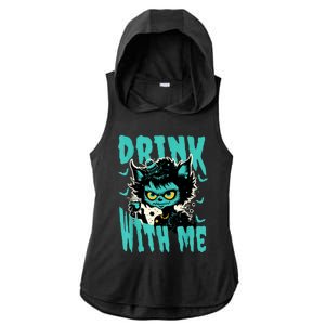 Spooky Cat Party Ladies PosiCharge Tri-Blend Wicking Draft Hoodie Tank