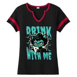 Spooky Cat Party Ladies Halftime Notch Neck Tee