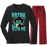 Spooky Cat Party Women's Long Sleeve Flannel Pajama Set 