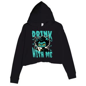 Spooky Cat Party Crop Fleece Hoodie