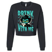 Spooky Cat Party Cropped Pullover Crew