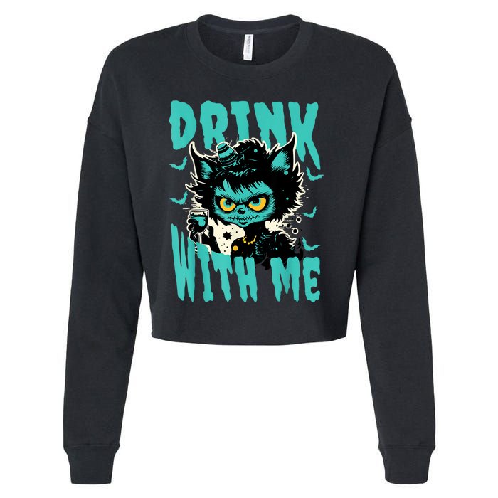 Spooky Cat Party Cropped Pullover Crew