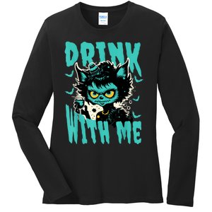 Spooky Cat Party Ladies Long Sleeve Shirt