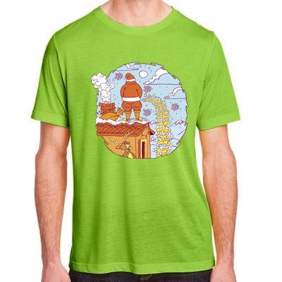 Santa Claus Peeing On Roof Funny Holiday Christmas Adult ChromaSoft Performance T-Shirt