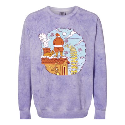 Santa Claus Peeing On Roof Funny Holiday Christmas Colorblast Crewneck Sweatshirt