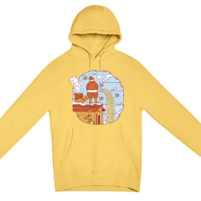 Santa Claus Peeing On Roof Funny Holiday Christmas Premium Pullover Hoodie