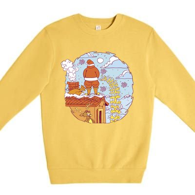 Santa Claus Peeing On Roof Funny Holiday Christmas Premium Crewneck Sweatshirt