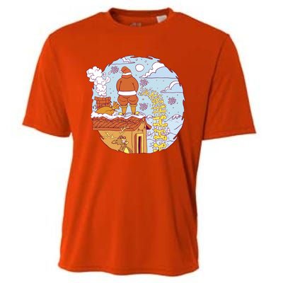 Santa Claus Peeing On Roof Funny Holiday Christmas Cooling Performance Crew T-Shirt