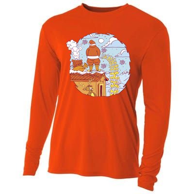 Santa Claus Peeing On Roof Funny Holiday Christmas Cooling Performance Long Sleeve Crew