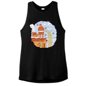 Santa Claus Peeing On Roof Funny Holiday Christmas Ladies PosiCharge Tri-Blend Wicking Tank