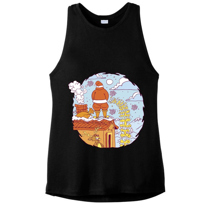 Santa Claus Peeing On Roof Funny Holiday Christmas Ladies PosiCharge Tri-Blend Wicking Tank