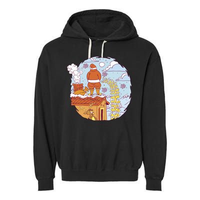 Santa Claus Peeing On Roof Funny Holiday Christmas Garment-Dyed Fleece Hoodie