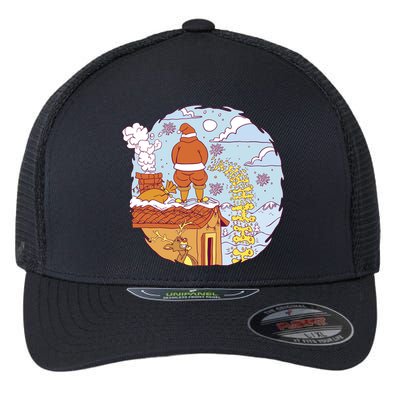 Santa Claus Peeing On Roof Funny Holiday Christmas Flexfit Unipanel Trucker Cap