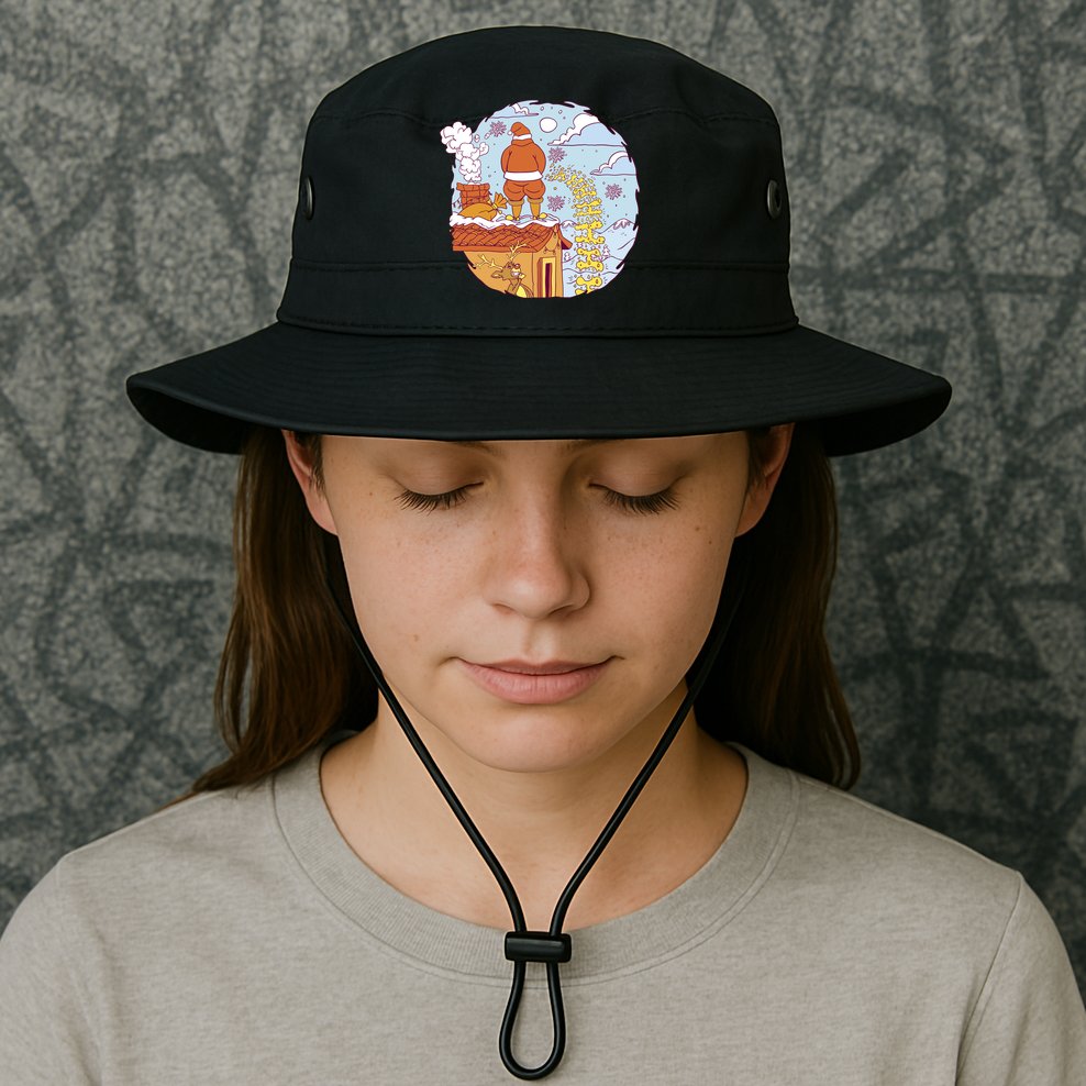 Santa Claus Peeing On Roof Funny Holiday Christmas Bucket Hat