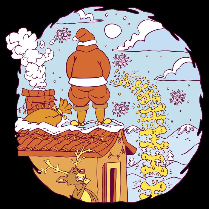 Santa Claus Peeing On Roof Funny Holiday Christmas Bucket Hat