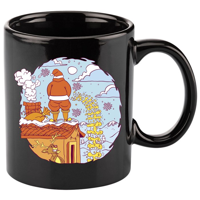Santa Claus Peeing On Roof Funny Holiday Christmas 11oz C Handle Ceramic Mug