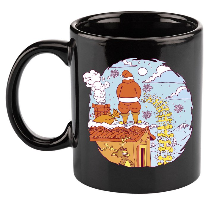 Santa Claus Peeing On Roof Funny Holiday Christmas 11oz C Handle Ceramic Mug