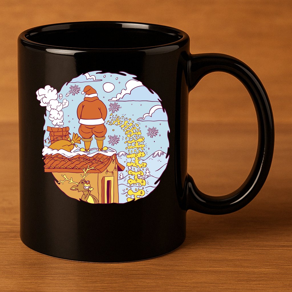 Santa Claus Peeing On Roof Funny Holiday Christmas 11oz C Handle Ceramic Mug