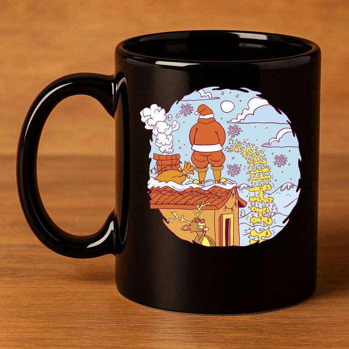 Santa Claus Peeing On Roof Funny Holiday Christmas 11oz C Handle Ceramic Mug