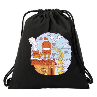 Santa Claus Peeing On Roof Funny Holiday Christmas Drawstring Bag