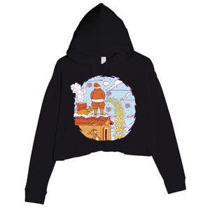 Santa Claus Peeing On Roof Funny Holiday Christmas Crop Fleece Hoodie