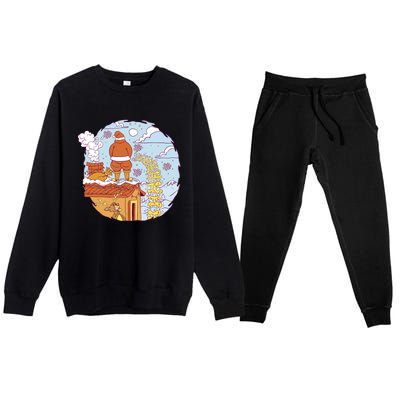 Santa Claus Peeing On Roof Funny Holiday Christmas Premium Crewneck Sweatsuit Set