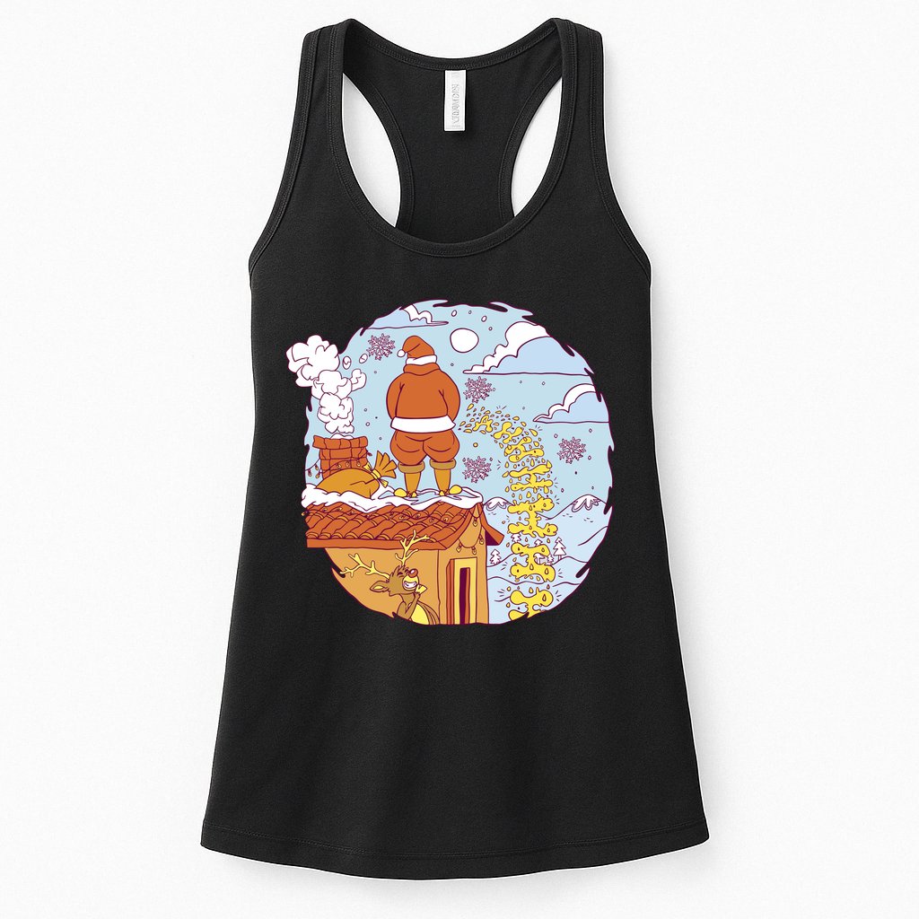 Santa Claus Peeing On Roof Funny Holiday Christmas Womens Tank Top