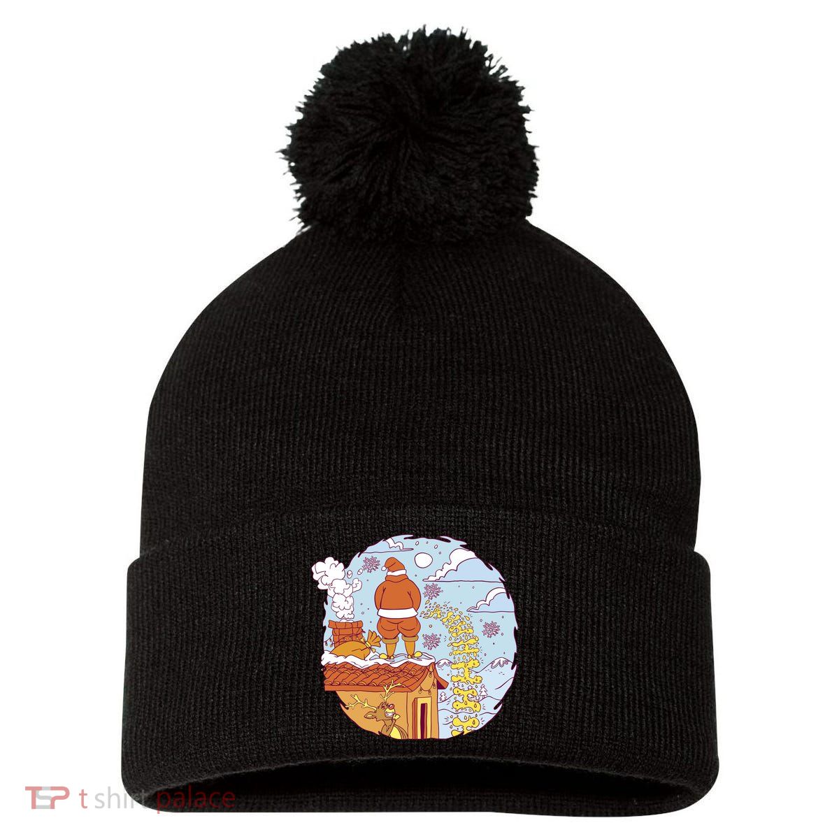 Santa Claus Peeing On Roof Funny Holiday Christmas Pom Pom 12in Knit Beanie